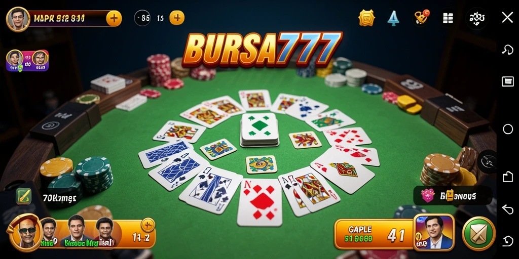 Tampilan utama BURSA777 dengan gameplay Gaple yang menarik dan interaktif.
