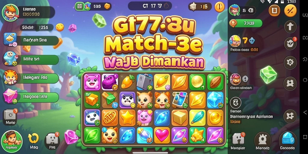 Tangkapan layar GT777 menampilkan gameplay Match-3 yang menantang dan menarik.