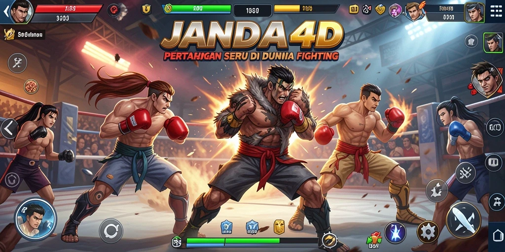 Screenshot permainan JANDA4D menampilkan aksi pertarungan yang intens dan karakter unik.